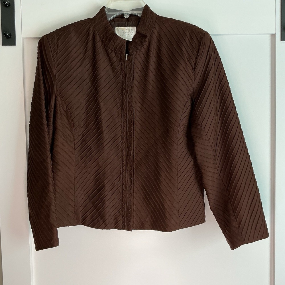 VTG Silk‎ Club 100% Silk Jacket Brown Women's Size Large Quiet Luxury
